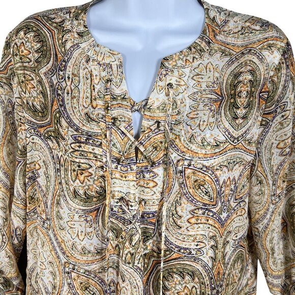Chicos Mirrored Beauty Womens XS Paisley Sheer Asymmetric Tunic Chiffon Lace Up - Picture 9 of 15